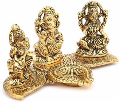 Gold-Plated Lakshmi, Ganesh & Saraswati Idol