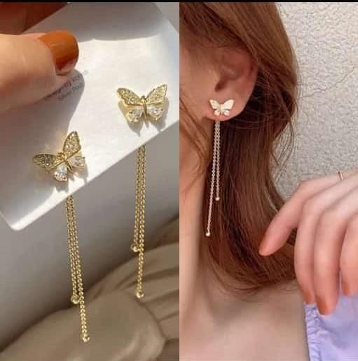 AVR JEWELS Tassel Butterfly Drop Earrings Gold