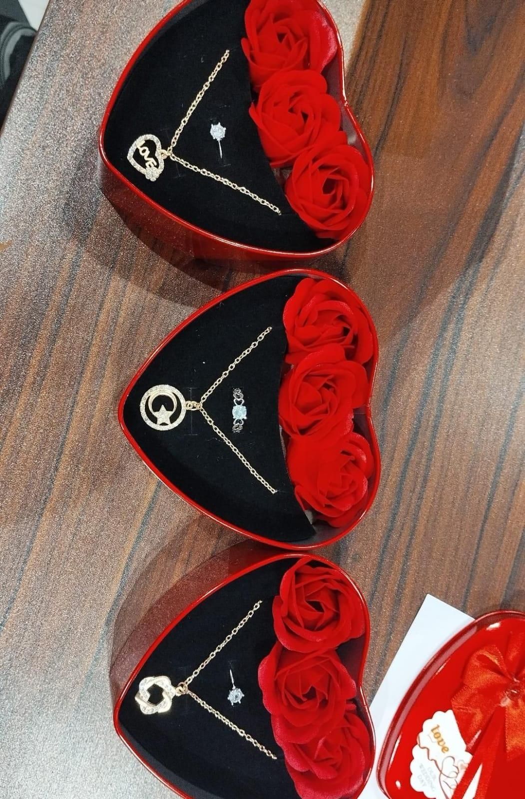 Love Adornments Jewelry & Artificial Flower in Heart Box Valentine's Gift