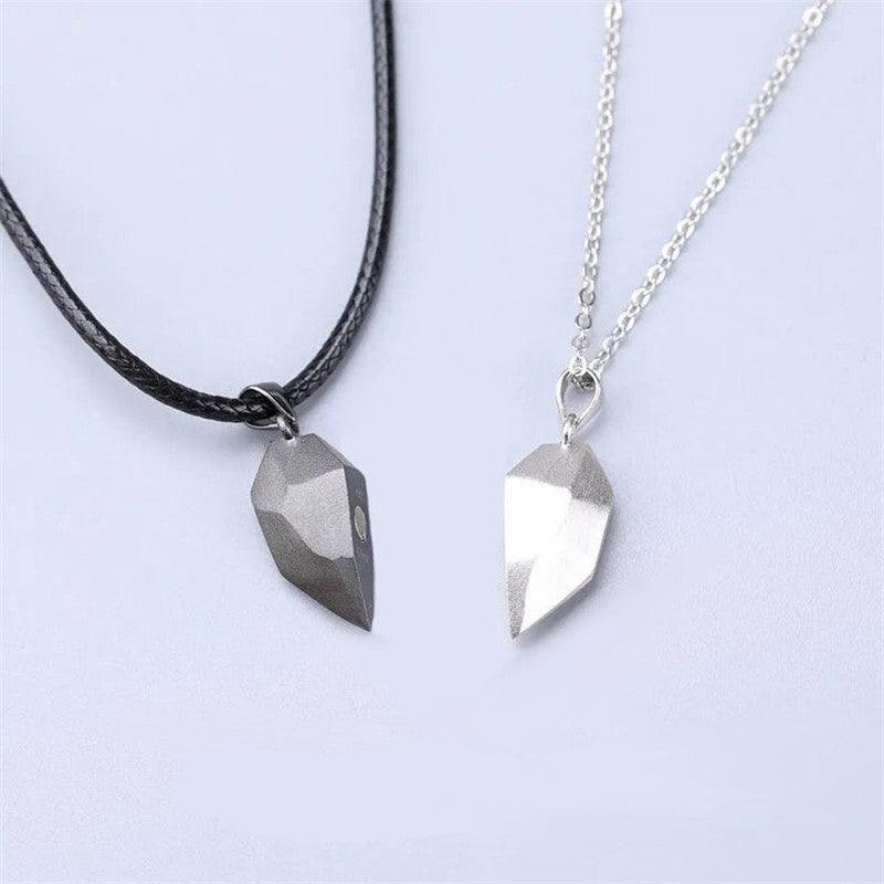 AVR Jewels Stunning 2 Pcs Black And Silver Matching Magnetic Heart Couples Pendant