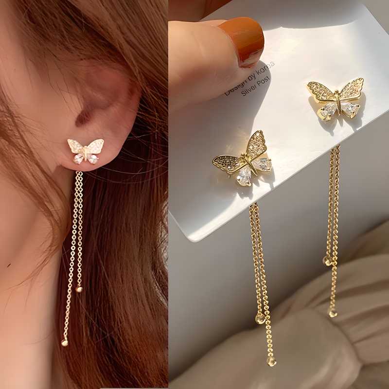 AVR JEWELS Tassel Butterfly Drop Earrings Gold