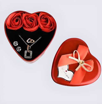 Love Adornments Jewelry & Artificial Flower in Heart Box Valentine's Gift