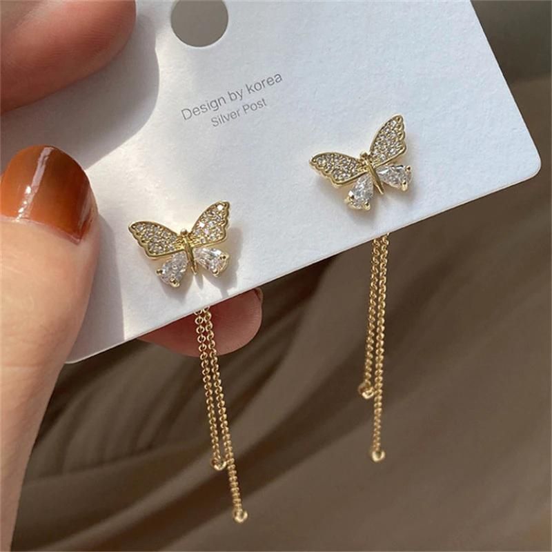 AVR JEWELS Tassel Butterfly Drop Earrings Gold