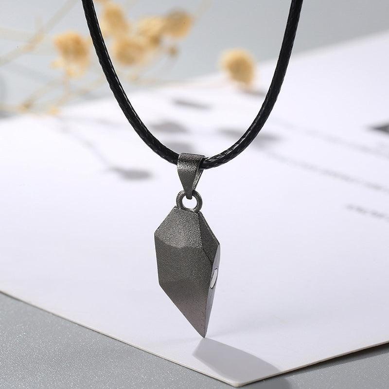 AVR Jewels Stunning 2 Pcs Black And Silver Matching Magnetic Heart Couples Pendant