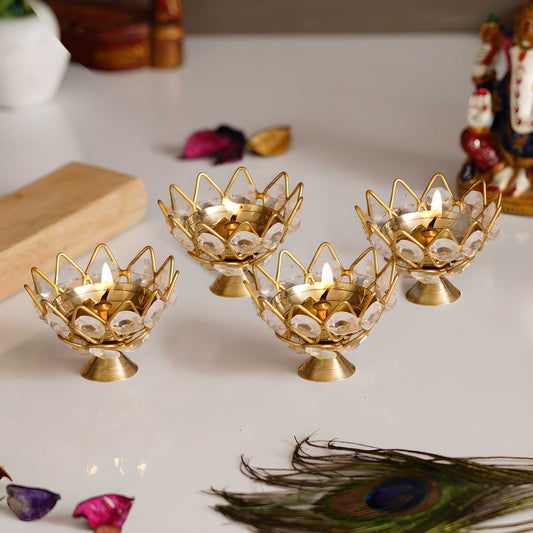 eCraftIndia Set of 4 Lotus Glow Tea Light Set