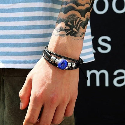 Guardian Black Leather Adjustable Bracelet