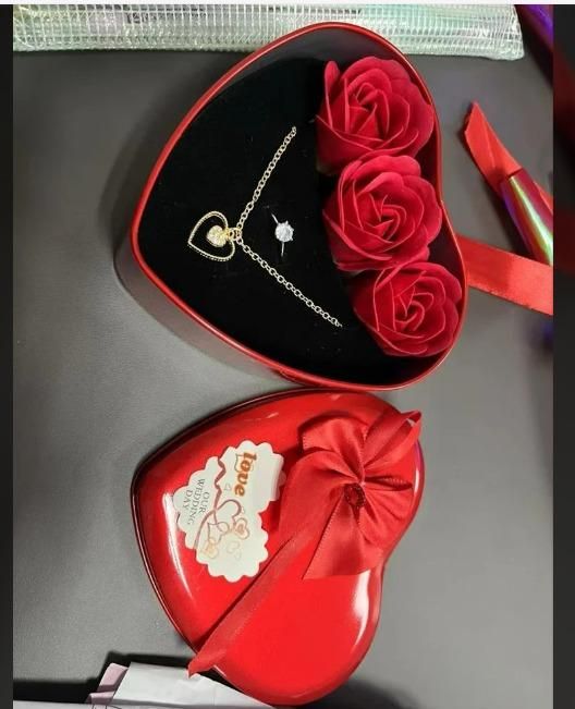 Love Adornments Jewelry & Artificial Flower in Heart Box Valentine's Gift