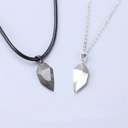 AVR Jewels Stunning 2 Pcs Black And Silver Matching Magnetic Heart Couples Pendant