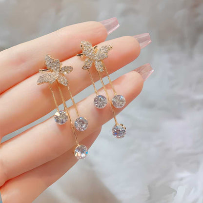 Silver Needle Stud Diamond Butterfly Earrings